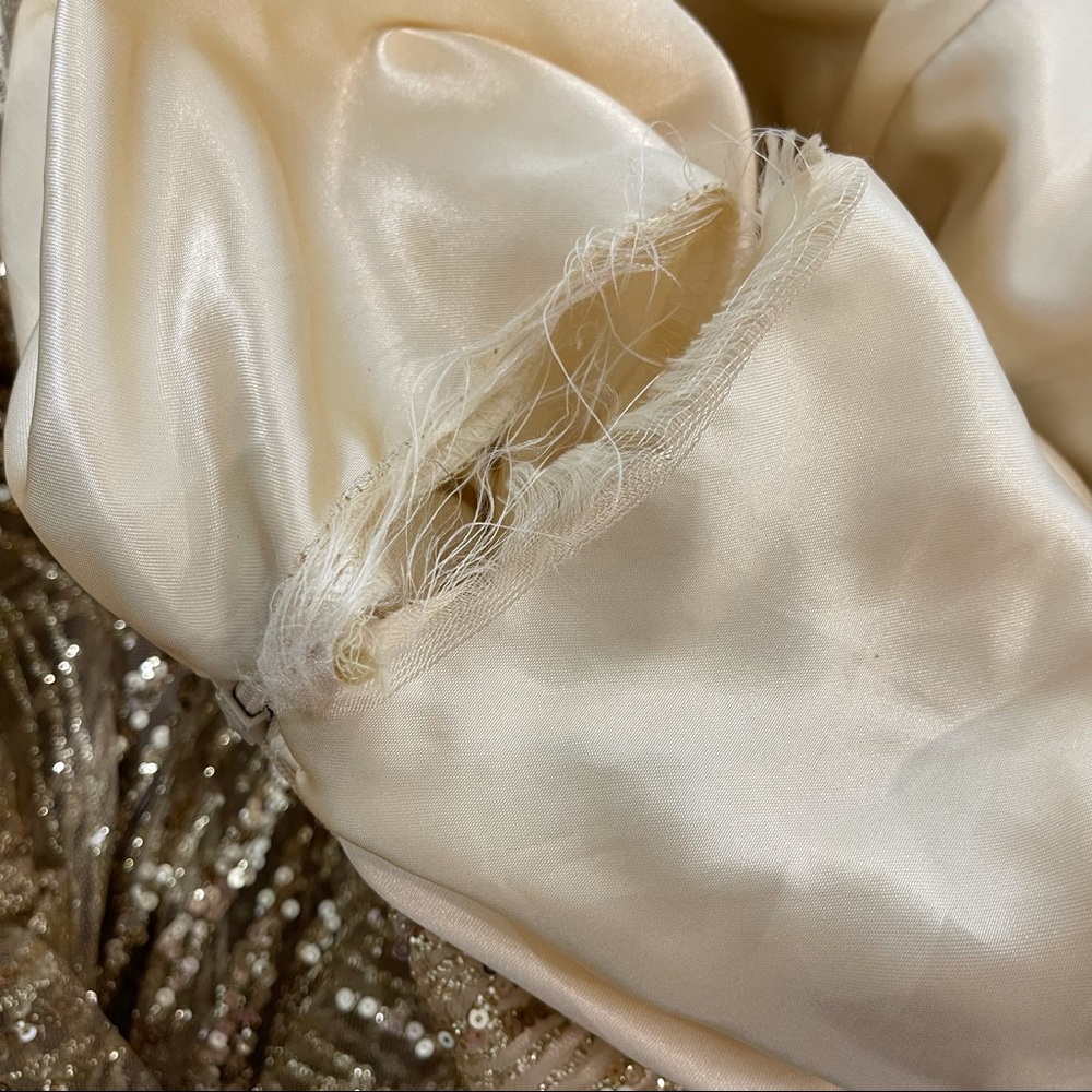 # Mac Duggal Light Gold Embellished Sequin Halter Neck Cross Back Gown - Picture 14 of 17